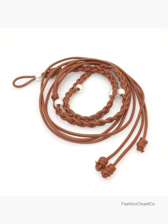 PU Leather Thin Waist Belt Boho Knotted Skinny Belts for Dresses main image 4